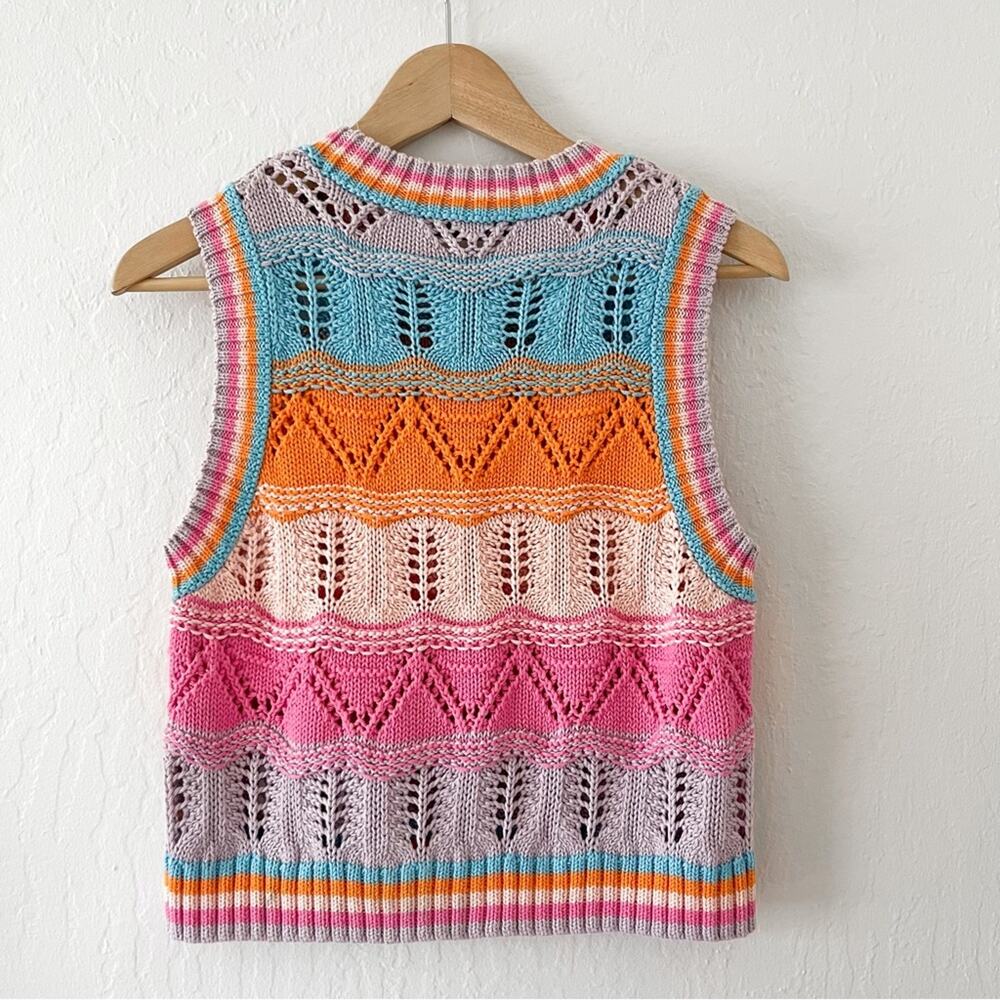 Zara | Multicolor Stripe Crochet Open Knit Cropped Sleeveless Top - Picture 6 of 7